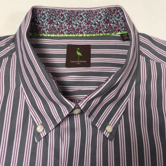 Tailorbyrd Men's 3XL Long Sleeve Striped Button Up Shirt w/ Contrasting Accents - Picture 3 of 8